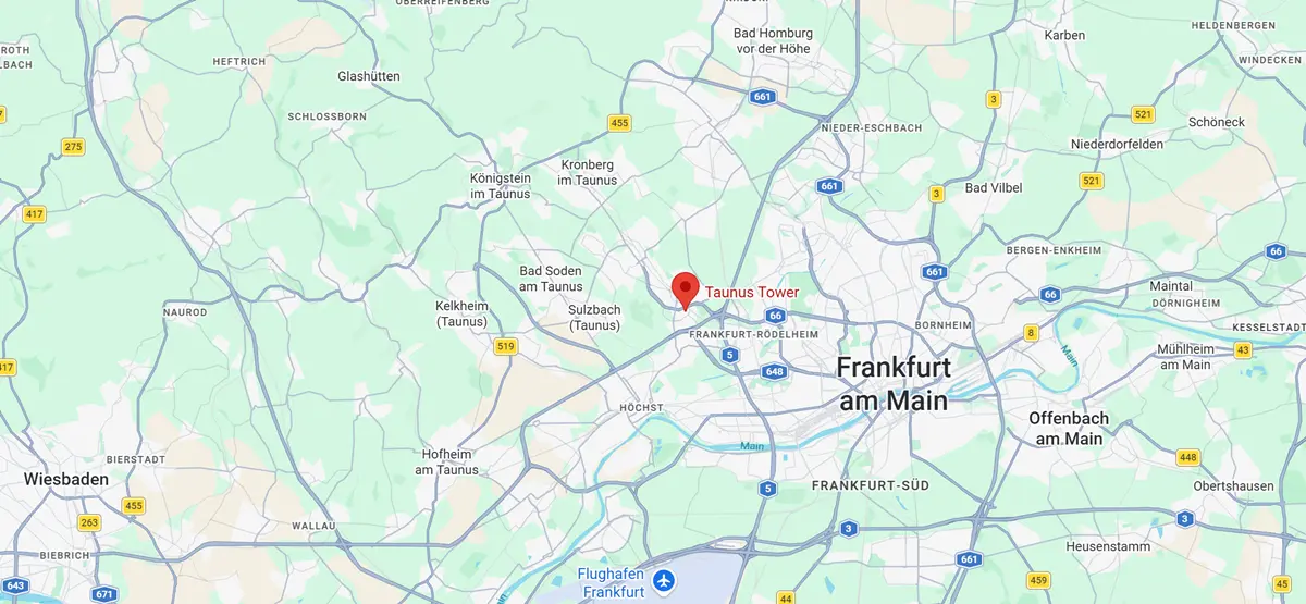 Mapa mostrando o escritório da MailMergic em Eschborn, Alemanha