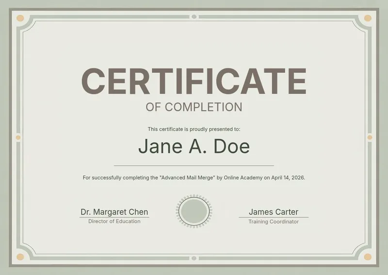 Scandinavian Minimal certificate design, pale grey border with a single thin rule