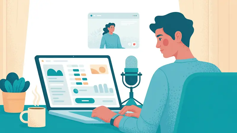 Uma criadora de cursos online trabalha no laptop com um painel de conclusão de curso na tela