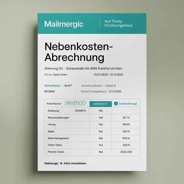Nebenkostenabrechnung pro Mieter aus einer Excel-Vorlage erstellt