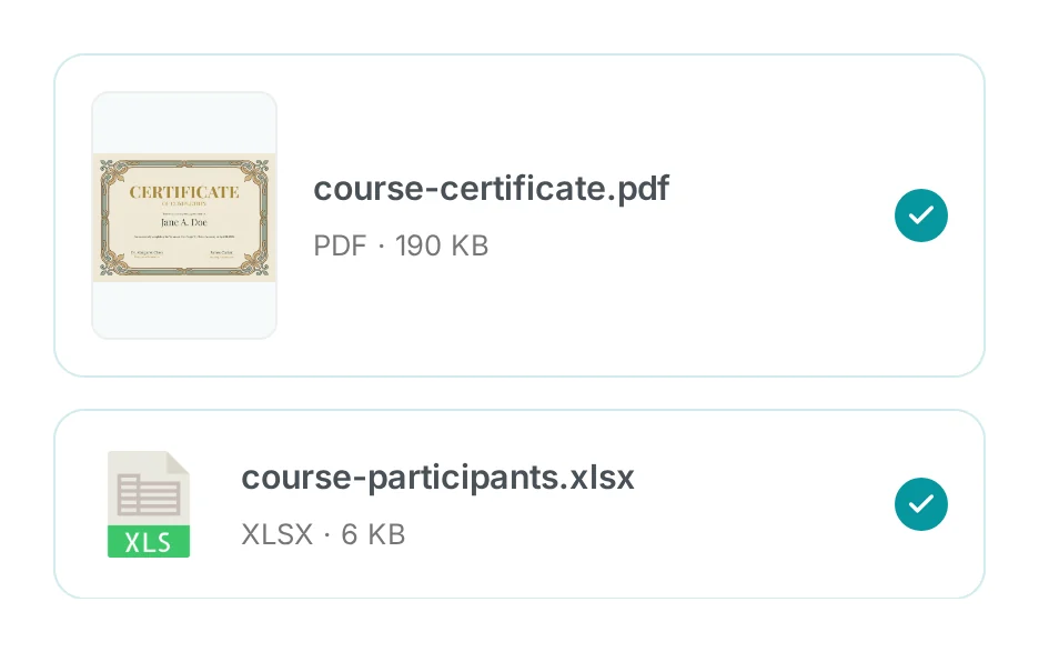 MailMergic with a certificate PDF and a spreadsheet of course participants uploaded