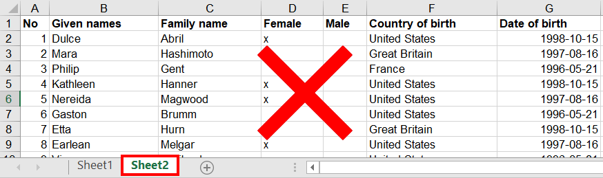 How should my Excel file be formatted? 3 Incorrect 2nd sheet