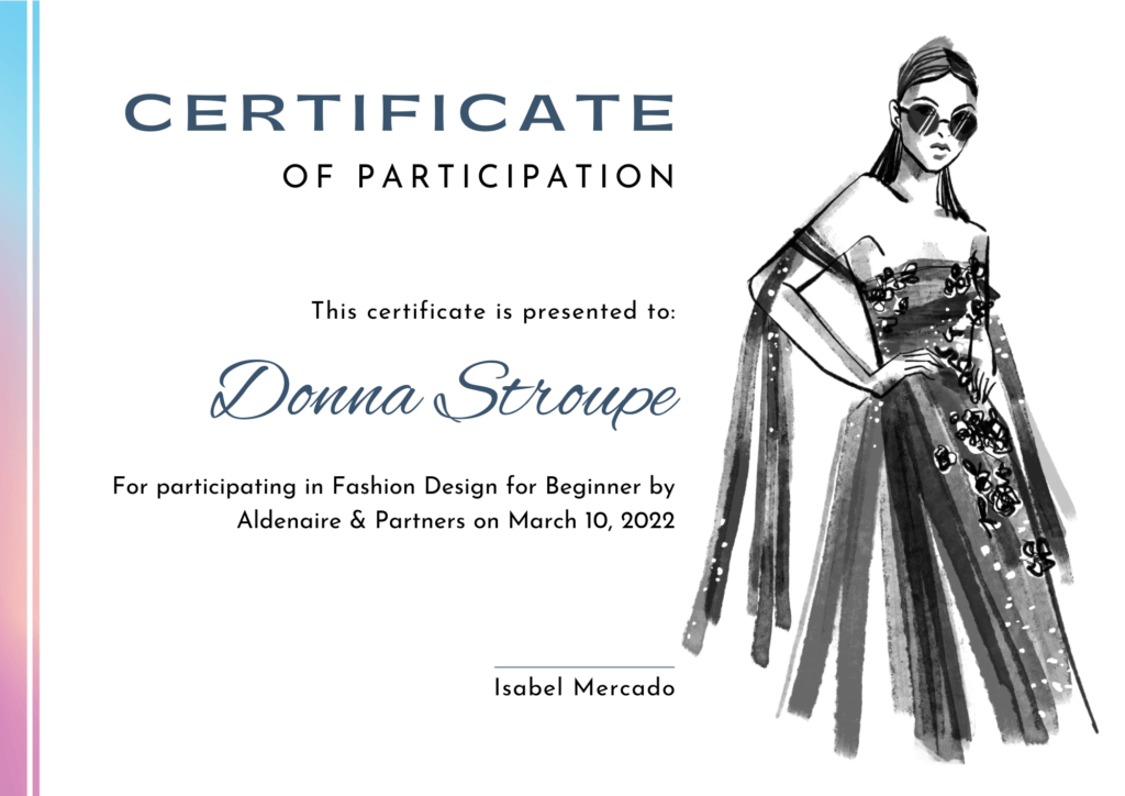 Certificado de finalización del curso de diseño de moda