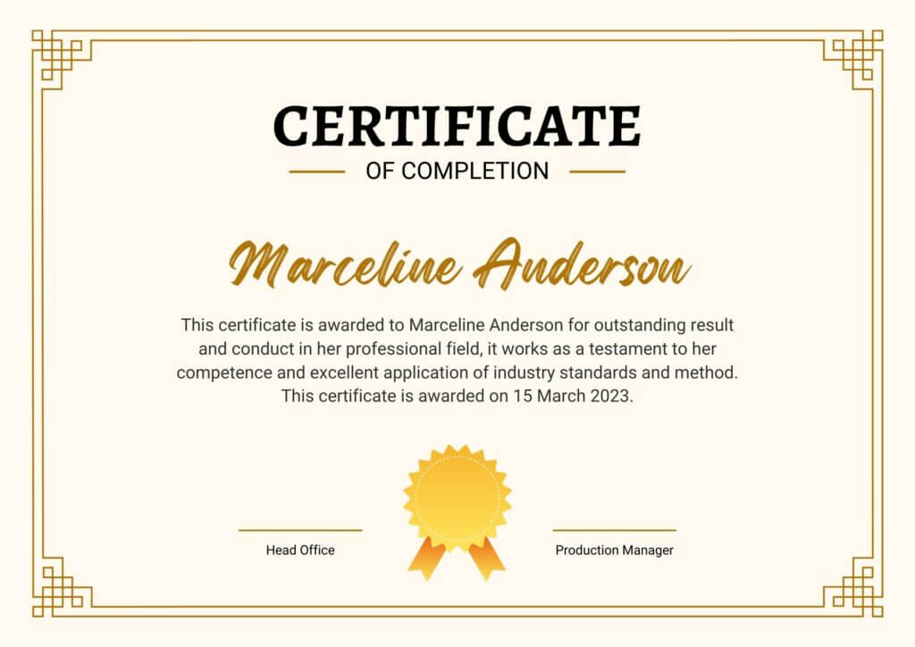 Certificado de finalización del curso