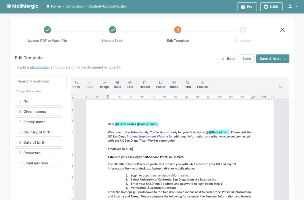 Step 3 Insert placeholders into the Word file