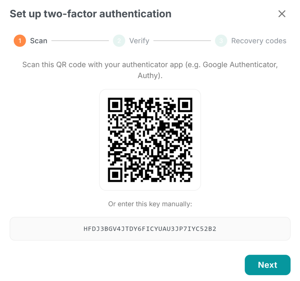2FA qr code setup