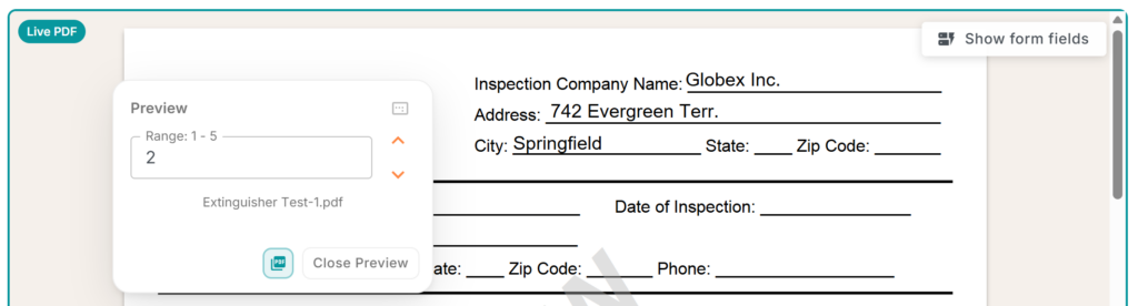 Vista previa en vivo de un archivo PDF combinado