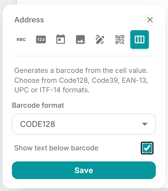 Options de code-barres