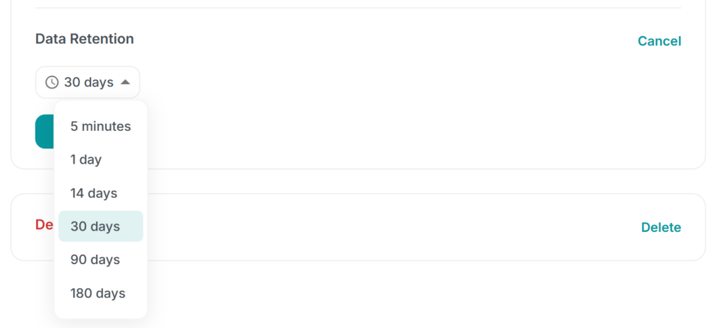 Ajustes de retención de datos