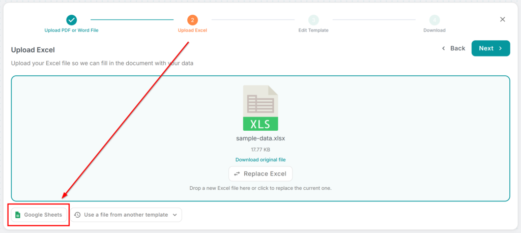 Botón Seleccionar hoja de cálculo de Google