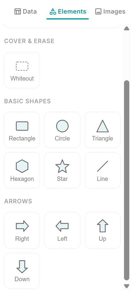 Crie Layouts Profissionais com Formas 1 A barra lateral do editor mostrando a aba Formas com uma grade de opções de formas: retângulo, círculo, triângulo, linha, hexágono, estrela e setas