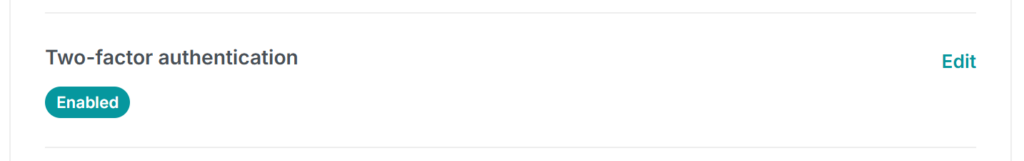 Autenticação de dois fatores ativada